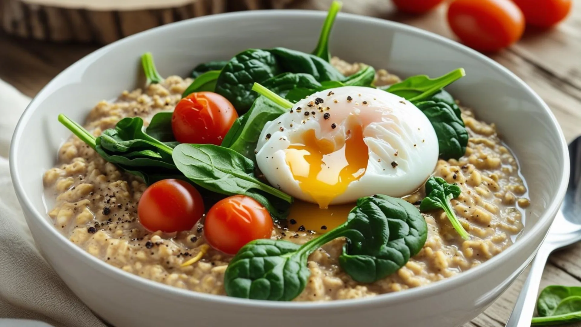 Header desktop Hartige eiwitrijke havermout met ei en spinazie