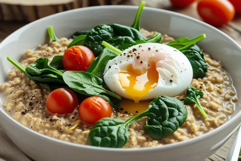 Header mobile Hartige eiwitrijke havermout met ei en spinazie