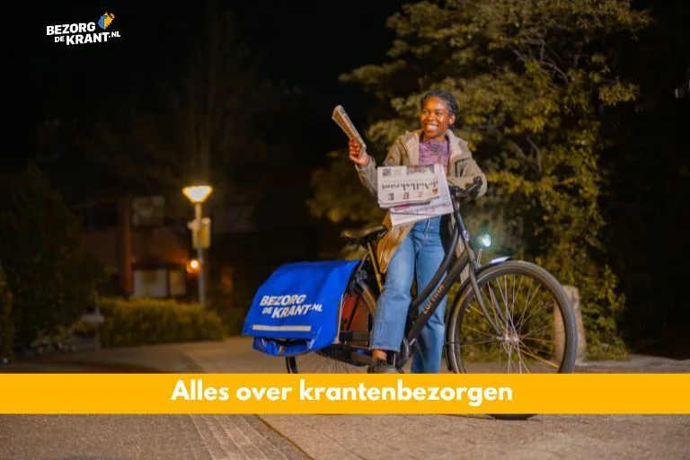 Content image Krantenbezorgster op fiets met krant